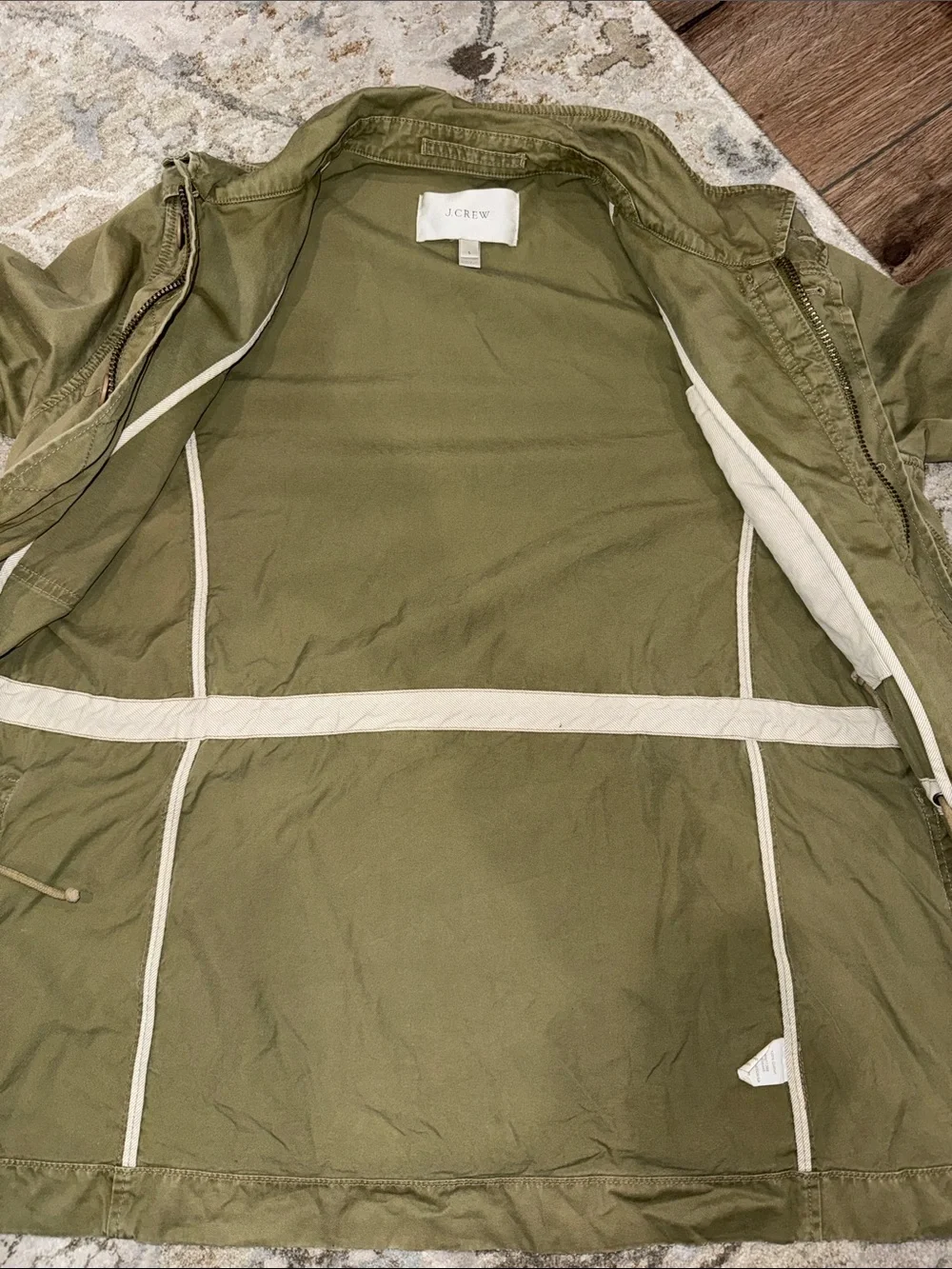 JCrew Utility Jacket Military Style Olive Green Large Cotton Button Up Pockets